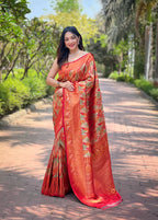 Dixz Fashion Kanchipattu Silk Saree with Contrast Weaving Border