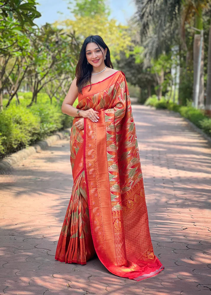 Dixz Fashion Kanchipattu Silk Saree with Contrast Weaving Border