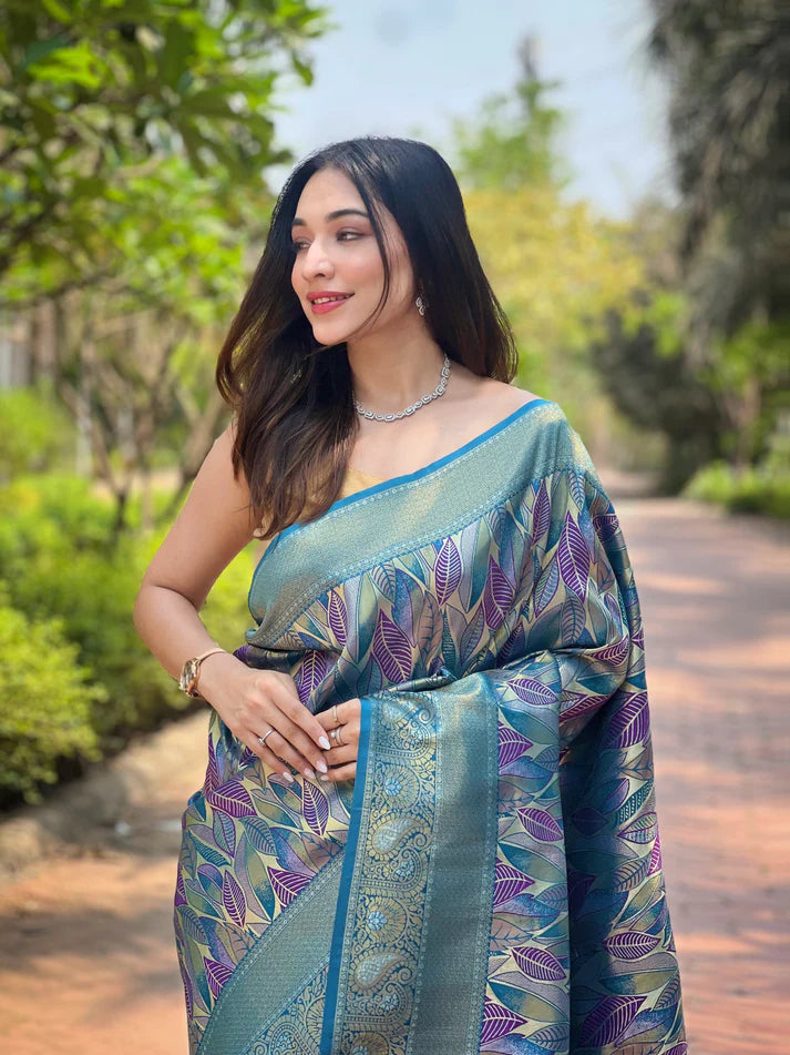 Dixz Fashion Kanchipattu Silk Saree with Contrast Weaving Border