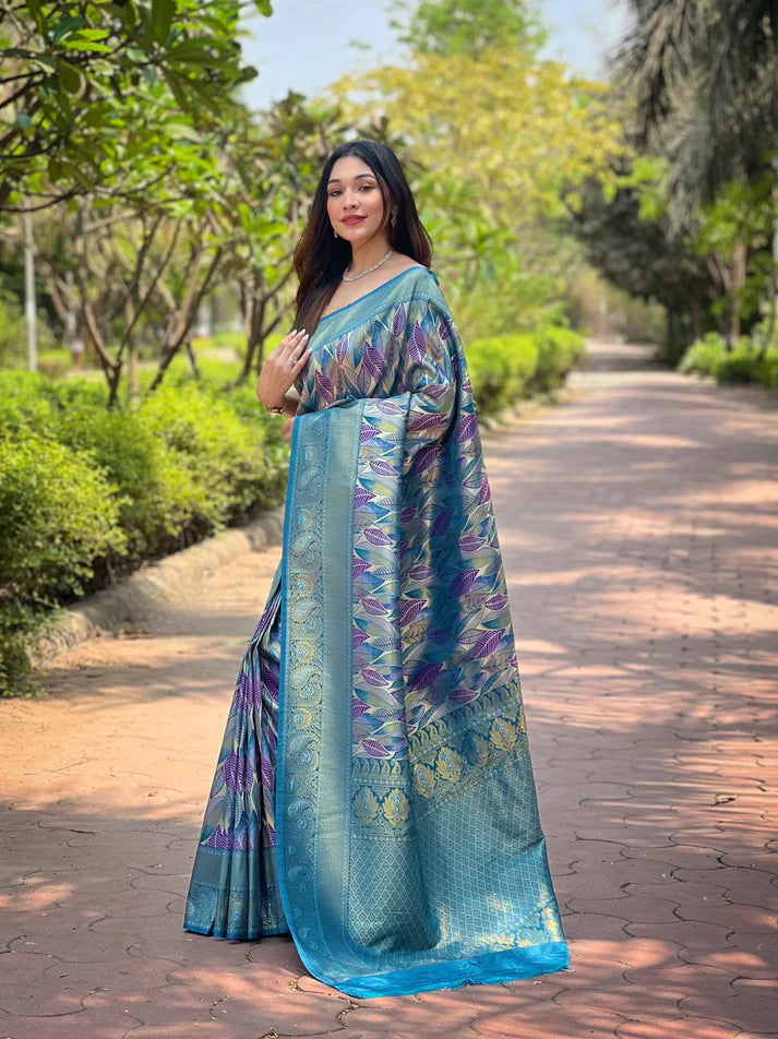 Dixz Fashion Kanchipattu Silk Saree with Contrast Weaving Border