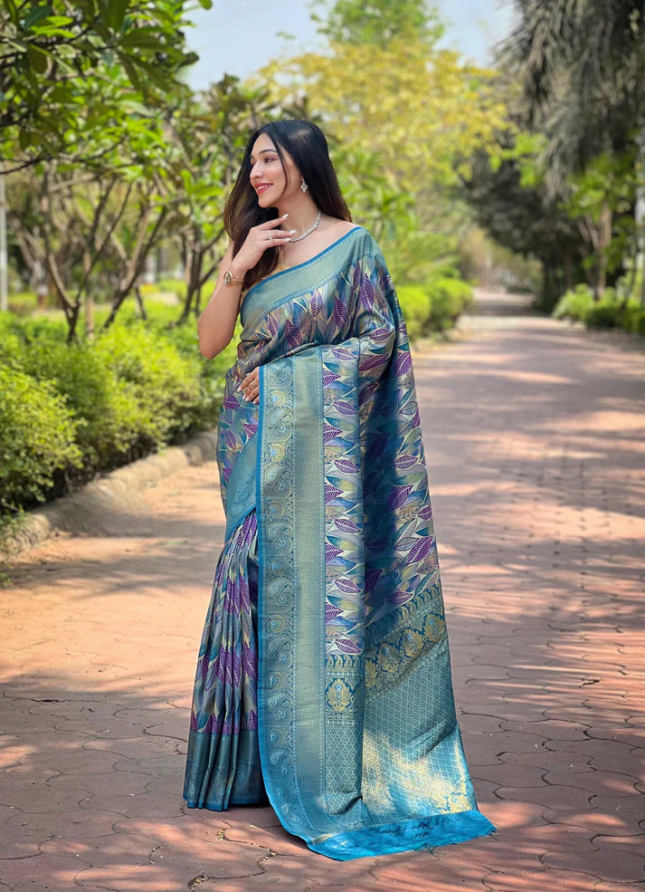 Dixz Fashion Kanchipattu Silk Saree with Contrast Weaving Border