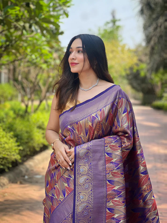 Dixz Fashion Kanchipattu Silk Saree with Contrast Weaving Border