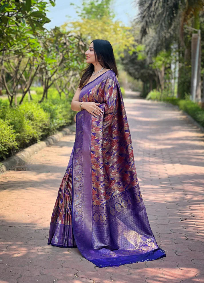 Dixz Fashion Kanchipattu Silk Saree with Contrast Weaving Border