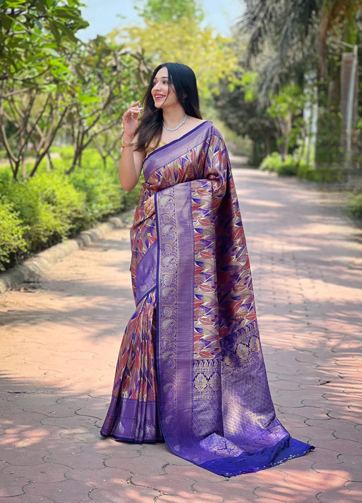 Dixz Fashion Kanchipattu Silk Saree with Contrast Weaving Border
