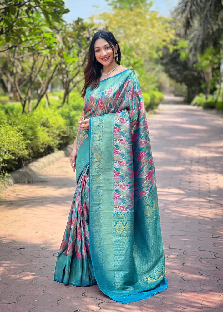 Dixz Fashion Kanchipattu Silk Saree with Contrast Weaving Border
