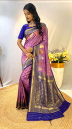 Dixz Fashion Ashmita – Semi Kanchi Silk Saree with Temple Border & Rich Zari Weaving