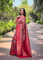Dixz Fashion Kanchipattu Silk Saree with Contrast Weaving Border