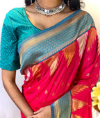 Dixz Fashion Ashmita – Semi Kanchi Silk Saree with Temple Border & Rich Zari Weaving