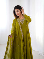 DIXZ FASHION PURE SOFT FOX GEORGETTE FABRIC FULLY FLAIR ANARKALI WITH DUPPTA SET & PENT READY TO WEAR