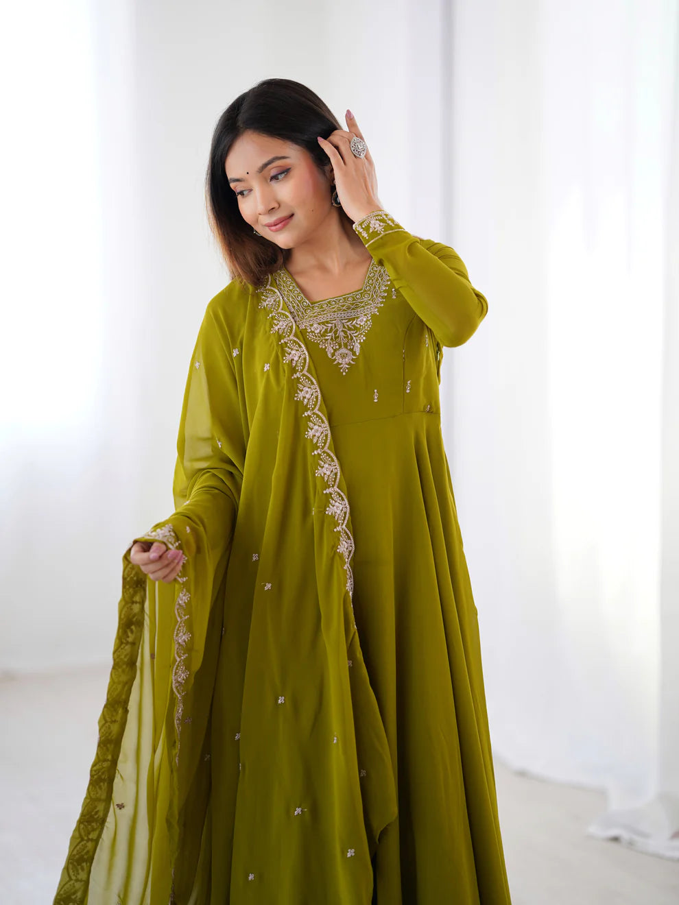 DIXZ FASHION PURE SOFT FOX GEORGETTE FABRIC FULLY FLAIR ANARKALI WITH DUPPTA SET & PENT READY TO WEAR