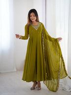 DIXZ FASHION PURE SOFT FOX GEORGETTE FABRIC FULLY FLAIR ANARKALI WITH DUPPTA SET & PENT READY TO WEAR