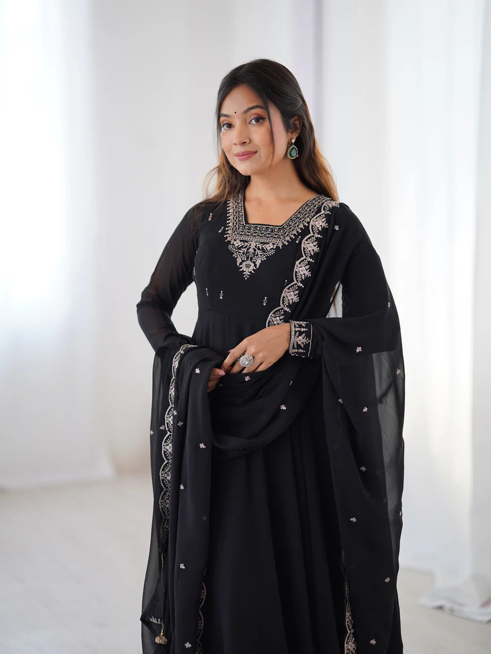 DIXZ FASHION PURE SOFT FOX GEORGETTE FABRIC FULLY FLAIR ANARKALI & PENT WITH DUPATTA