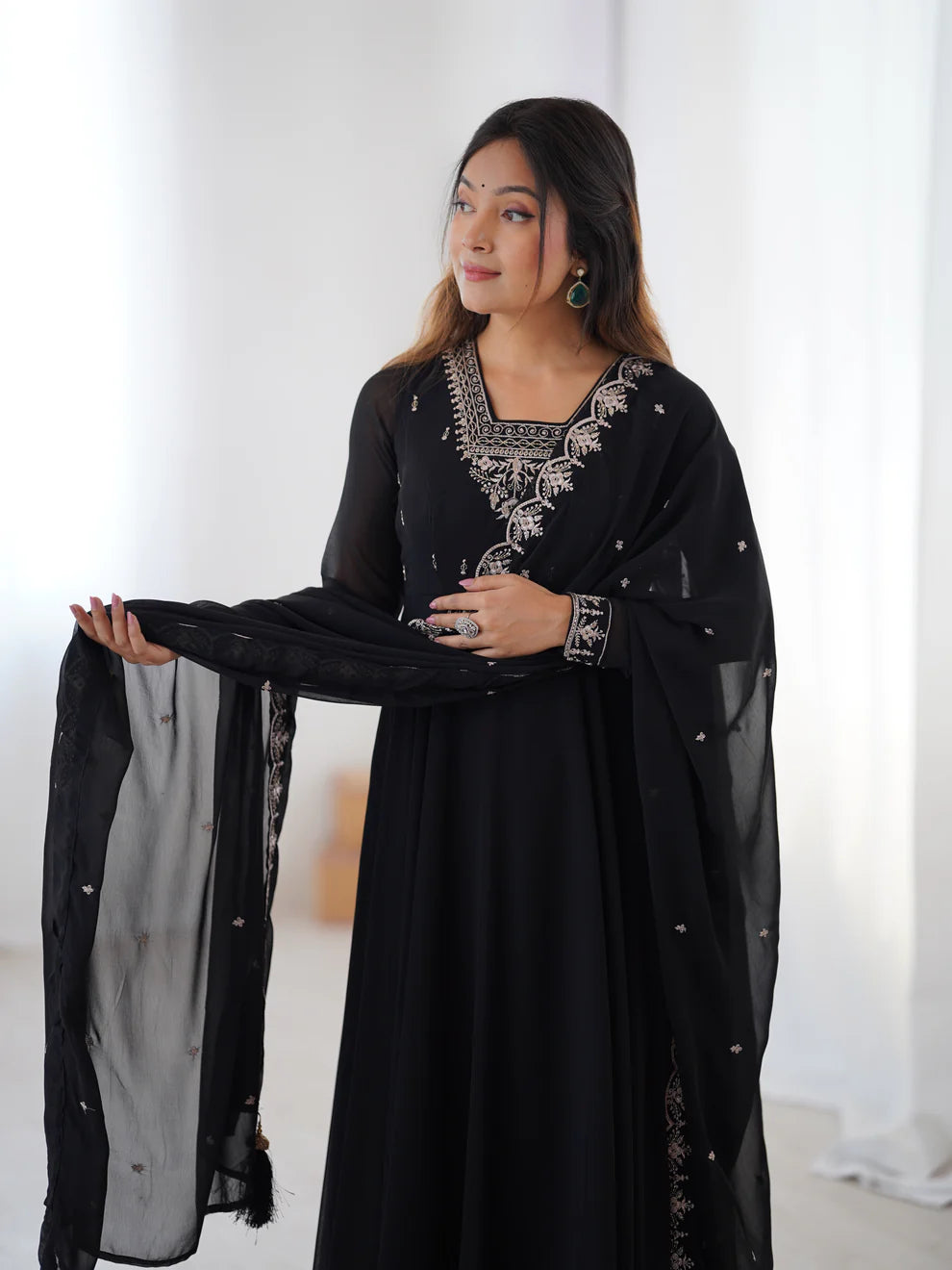 DIXZ FASHION PURE SOFT FOX GEORGETTE FABRIC FULLY FLAIR ANARKALI & PENT WITH DUPATTA