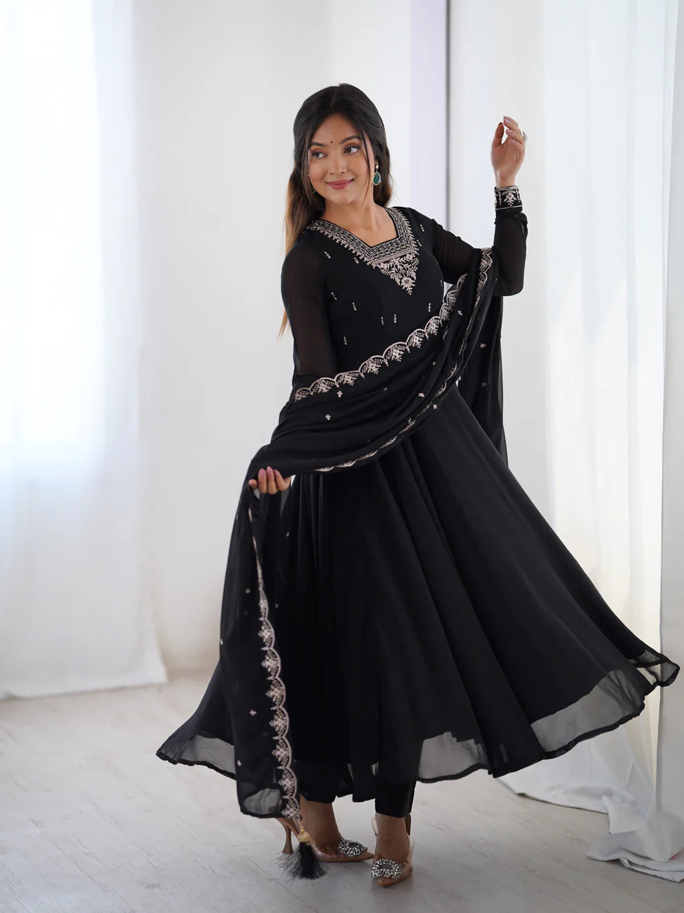 DIXZ FASHION PURE SOFT FOX GEORGETTE FABRIC FULLY FLAIR ANARKALI & PENT WITH DUPATTA