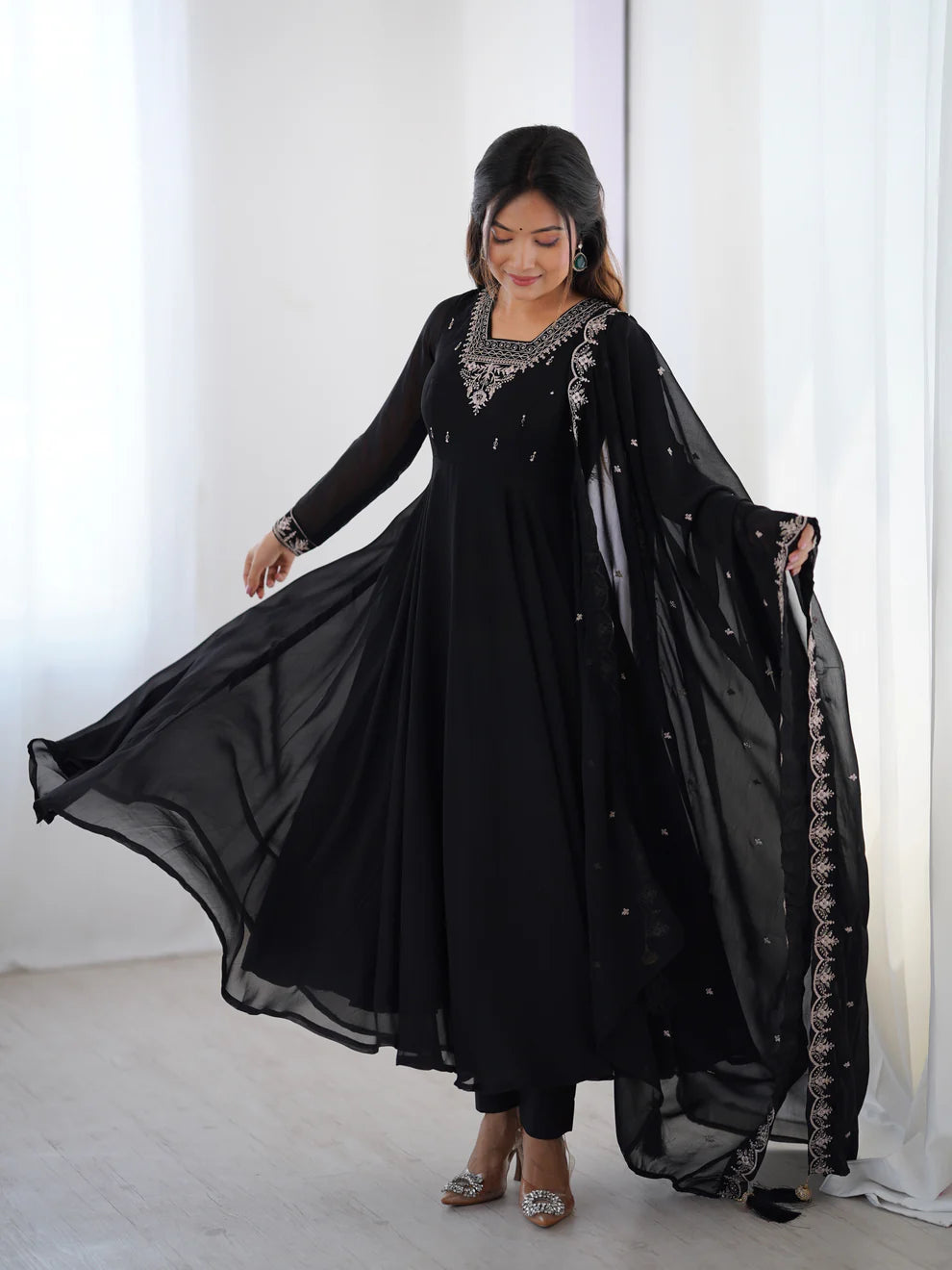 DIXZ FASHION PURE SOFT FOX GEORGETTE FABRIC FULLY FLAIR ANARKALI & PENT WITH DUPATTA