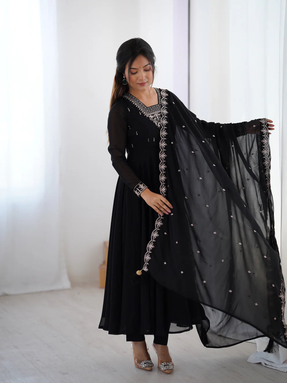 DIXZ FASHION PURE SOFT FOX GEORGETTE FABRIC FULLY FLAIR ANARKALI & PENT WITH DUPATTA