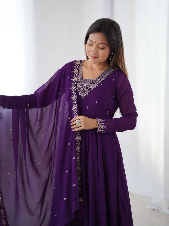 DIXZ FASHION PURE SOFT FOX GEORGETTE FABRIC FULLY FLAIR ANARKALI & PENT WITH DUPATTA