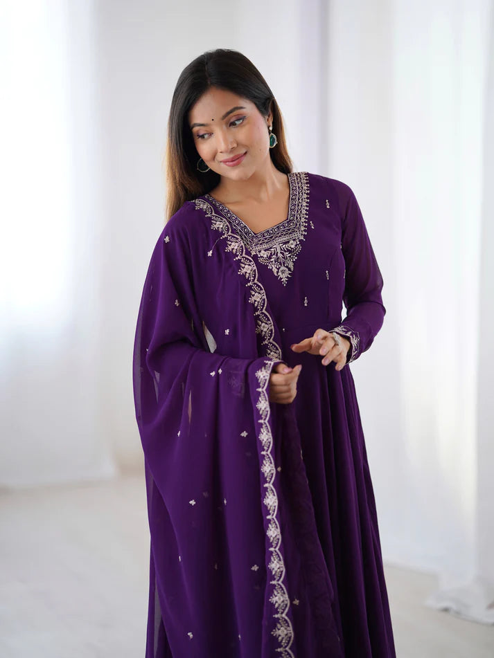 DIXZ FASHION PURE SOFT FOX GEORGETTE FABRIC FULLY FLAIR ANARKALI & PENT WITH DUPATTA