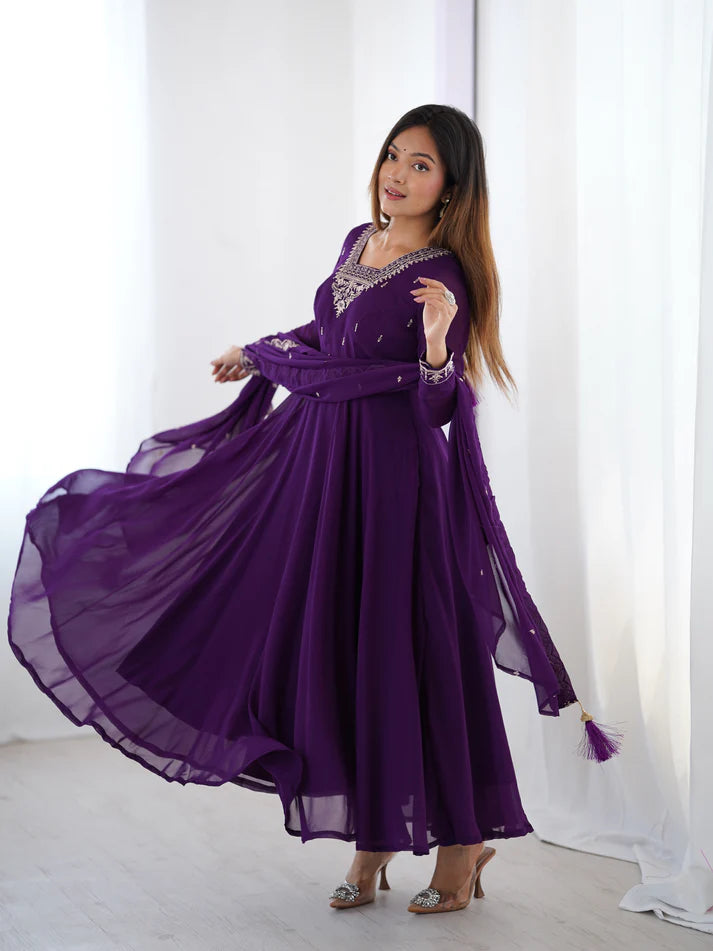 DIXZ FASHION PURE SOFT FOX GEORGETTE FABRIC FULLY FLAIR ANARKALI & PENT WITH DUPATTA