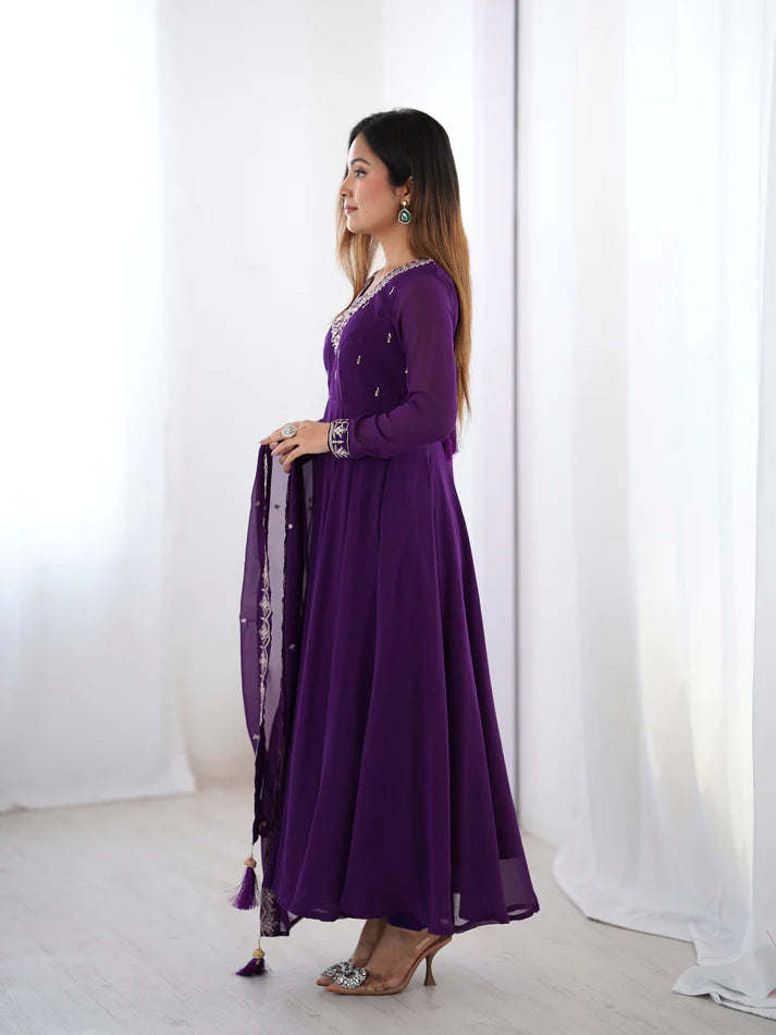 DIXZ FASHION PURE SOFT FOX GEORGETTE FABRIC FULLY FLAIR ANARKALI & PENT WITH DUPATTA