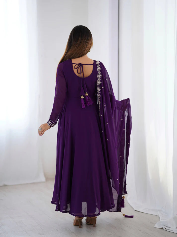 DIXZ FASHION PURE SOFT FOX GEORGETTE FABRIC FULLY FLAIR ANARKALI & PENT WITH DUPATTA
