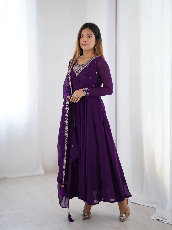 DIXZ FASHION PURE SOFT FOX GEORGETTE FABRIC FULLY FLAIR ANARKALI & PENT WITH DUPATTA