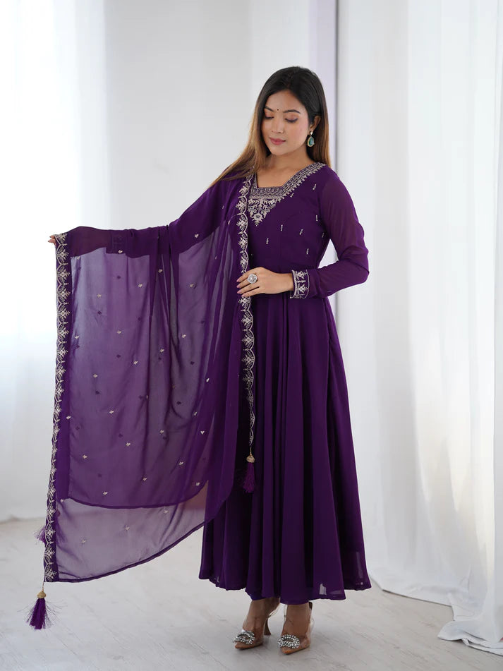 DIXZ FASHION PURE SOFT FOX GEORGETTE FABRIC FULLY FLAIR ANARKALI & PENT WITH DUPATTA