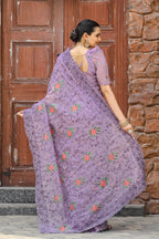 Dixz Fashion Pure Zari Chiffon Saree with Embroidery & Cutwork