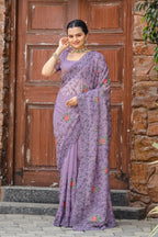 Dixz Fashion Pure Zari Chiffon Saree with Embroidery & Cutwork