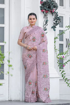 Dixz Fashion Pure Zari Chiffon Saree with Embroidery & Cutwork