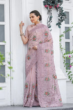 Dixz Fashion Pure Zari Chiffon Saree with Embroidery & Cutwork