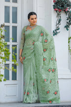 Dixz Fashion Pure Zari Chiffon Saree with Embroidery & Cutwork