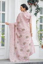 Dixz Fashion Pure Zari Chiffon Saree with Embroidery & Cutwork