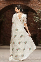 Dixz Fashion Pure Zari Chiffon Saree with Embroidery & Cutwork