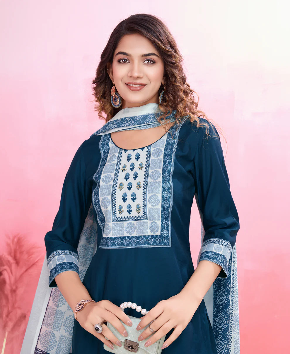 Dixz Fashion Elegant Viscose Silk Ethnic Suit Set with Printed Dupatta – Premium Quality