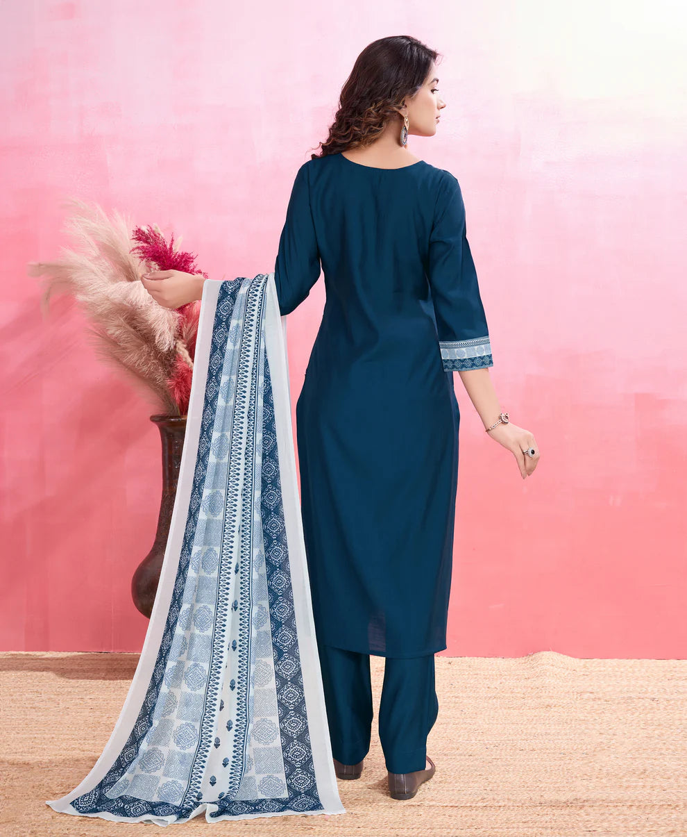 Dixz Fashion Elegant Viscose Silk Ethnic Suit Set with Printed Dupatta – Premium Quality