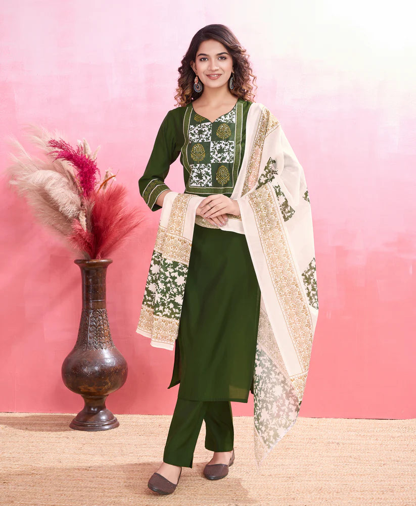 Dixz Fashion Elegant Viscose Silk Ethnic Suit Set with Printed Dupatta – Premium Quality