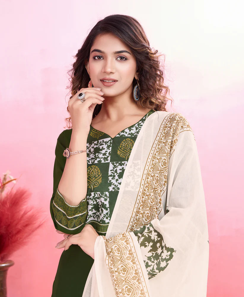 Dixz Fashion Elegant Viscose Silk Ethnic Suit Set with Printed Dupatta – Premium Quality