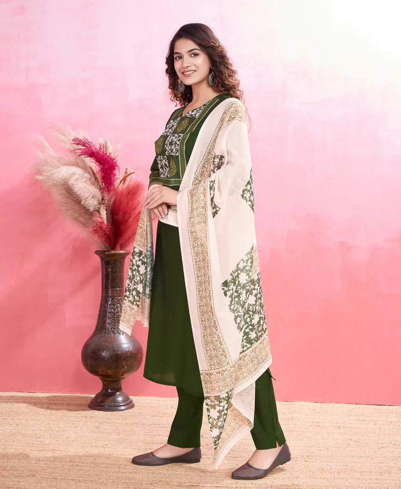 Dixz Fashion Elegant Viscose Silk Ethnic Suit Set with Printed Dupatta – Premium Quality
