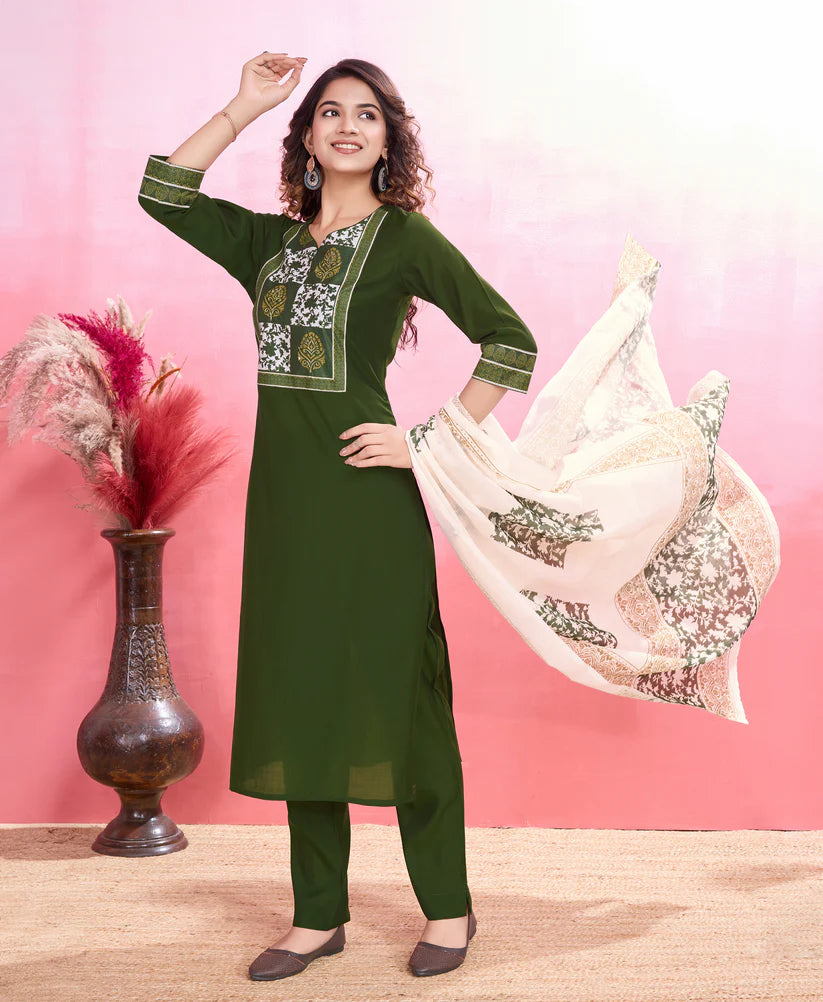 Dixz Fashion Elegant Viscose Silk Ethnic Suit Set with Printed Dupatta – Premium Quality