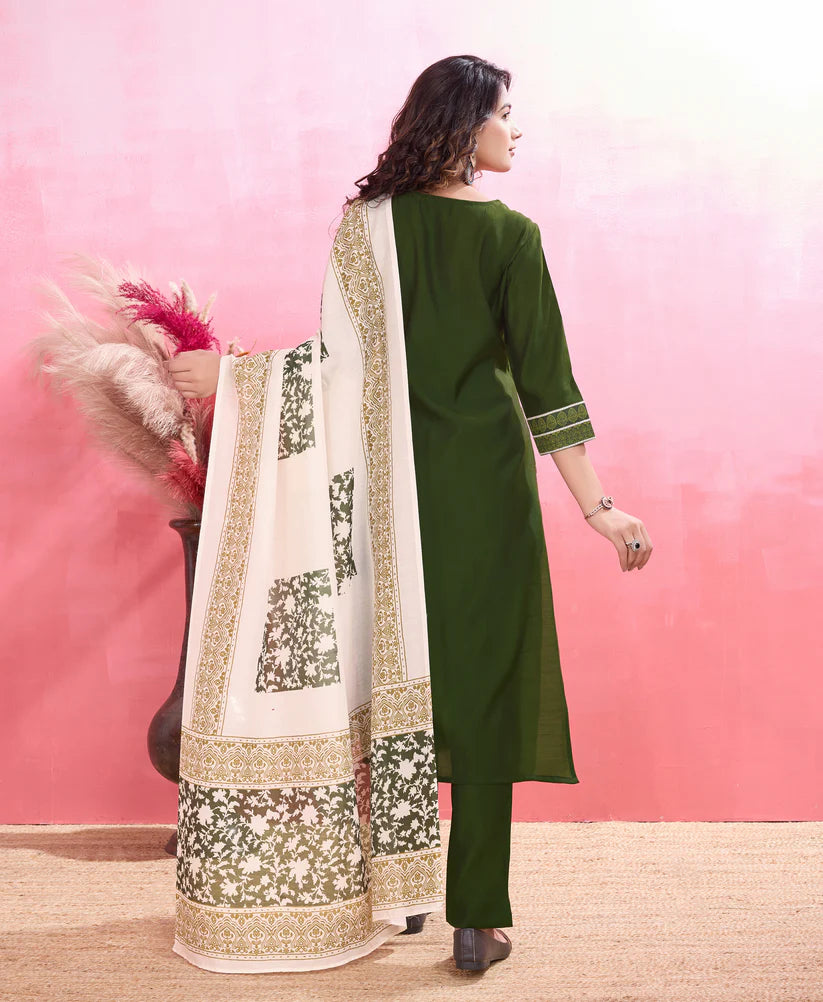 Dixz Fashion Elegant Viscose Silk Ethnic Suit Set with Printed Dupatta – Premium Quality