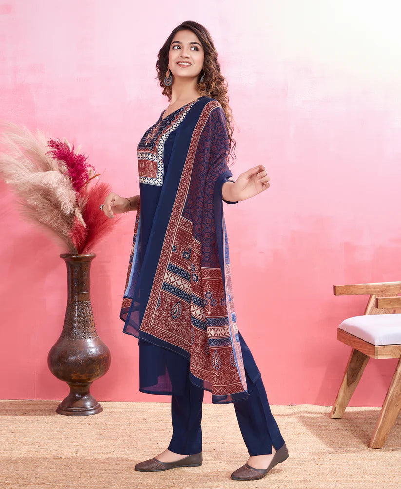 Dixz Fashion Elegant Viscose Silk Ethnic Suit Set with Printed Dupatta – Premium Quality