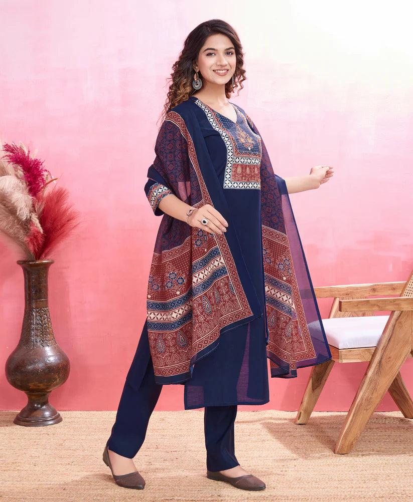 Dixz Fashion Elegant Viscose Silk Ethnic Suit Set with Printed Dupatta – Premium Quality