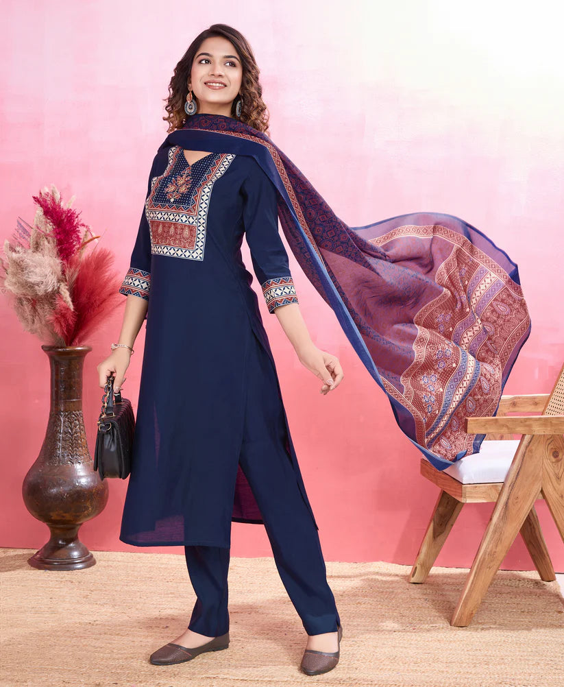 Dixz Fashion Elegant Viscose Silk Ethnic Suit Set with Printed Dupatta – Premium Quality