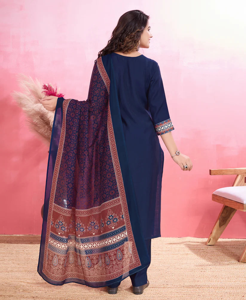 Dixz Fashion Elegant Viscose Silk Ethnic Suit Set with Printed Dupatta – Premium Quality