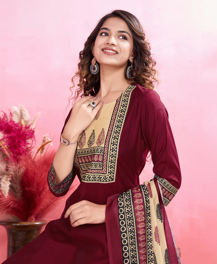 Dixz Fashion Elegant Viscose Silk Ethnic Suit Set with Printed Dupatta – Premium Quality