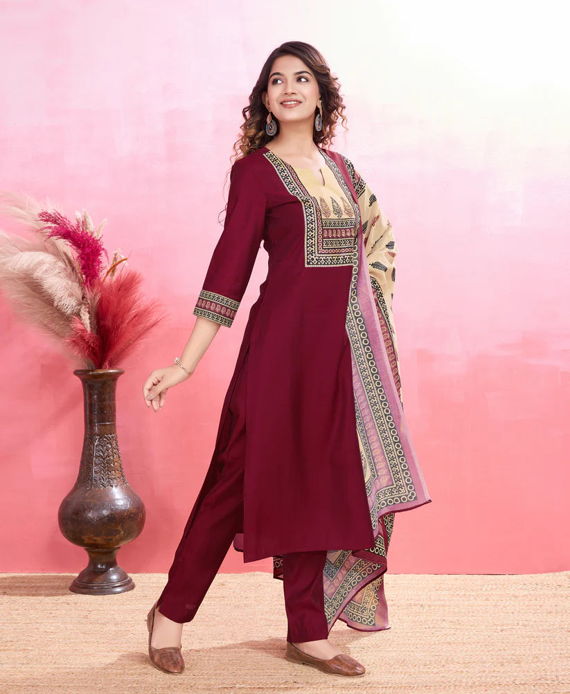 Dixz Fashion Elegant Viscose Silk Ethnic Suit Set with Printed Dupatta – Premium Quality