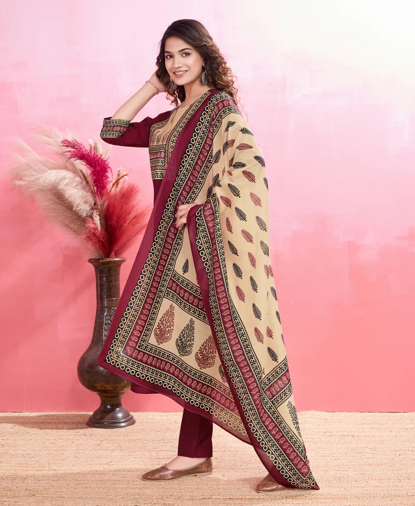 Dixz Fashion Elegant Viscose Silk Ethnic Suit Set with Printed Dupatta – Premium Quality