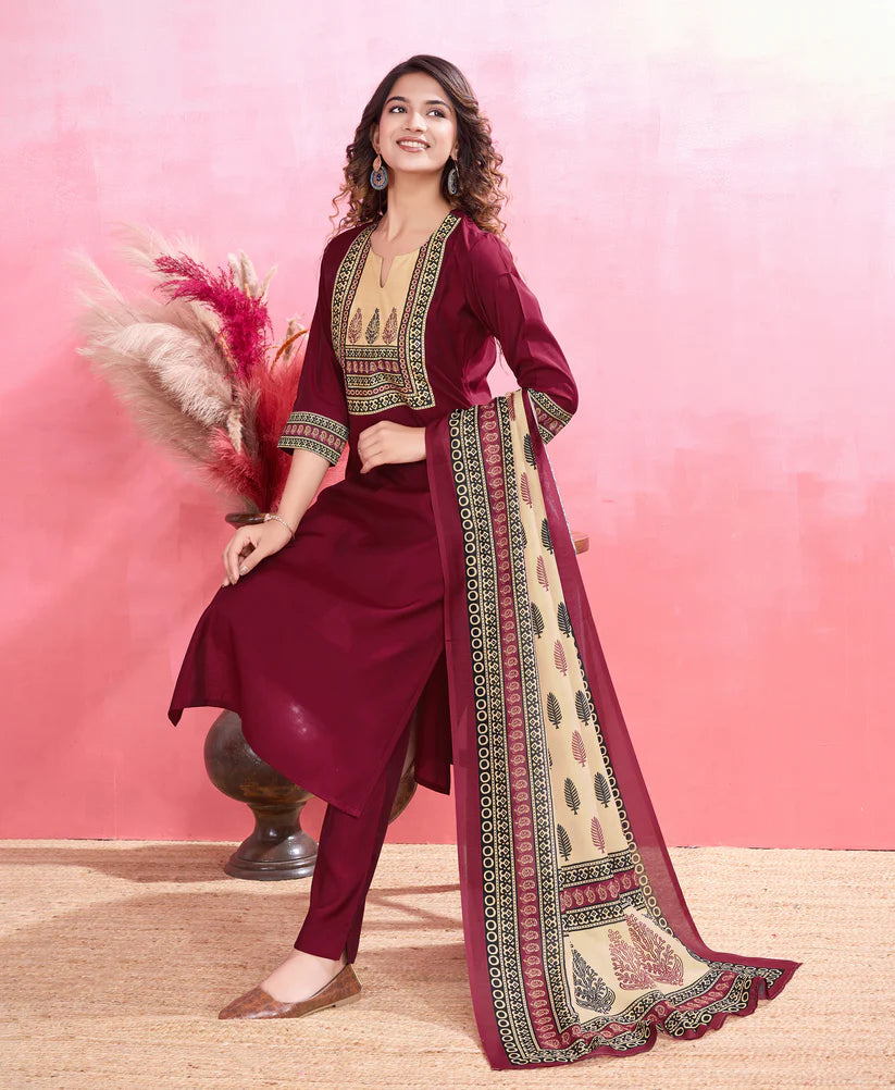 Dixz Fashion Elegant Viscose Silk Ethnic Suit Set with Printed Dupatta – Premium Quality