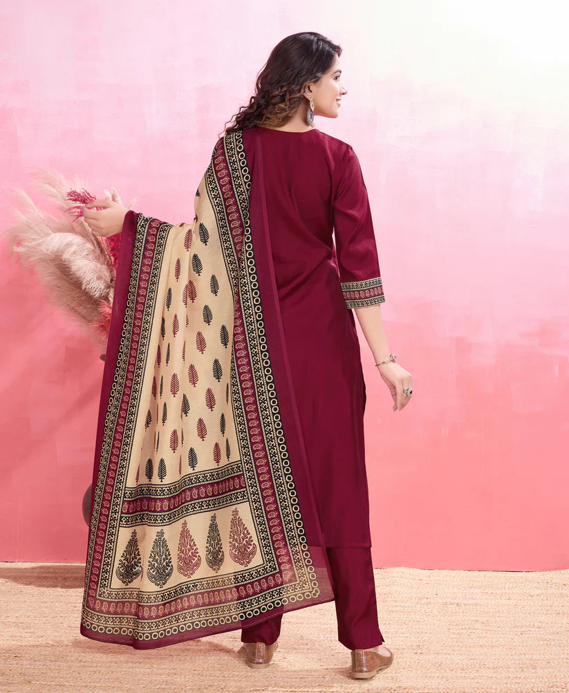 Dixz Fashion Elegant Viscose Silk Ethnic Suit Set with Printed Dupatta – Premium Quality